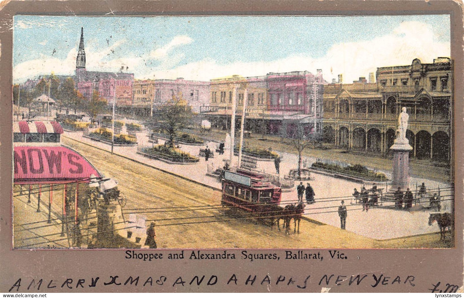 Australia 1904 Victoria Ballarat Shoppe Alexandra Square Tram 1904 postcard B965