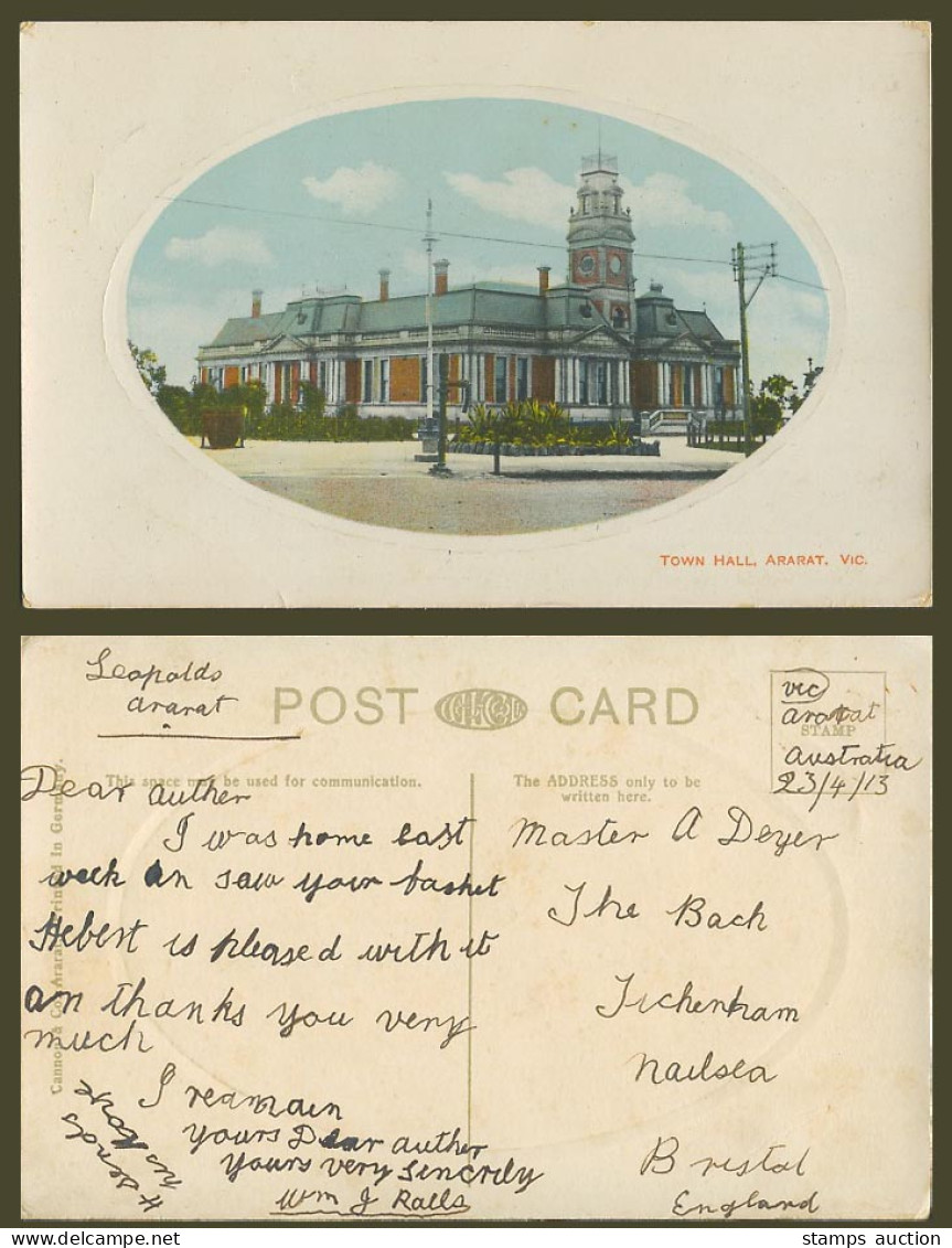 Australia 1913 Old Embossed Postcard Ararat Town Hall Vic. Victoria Cannon & Co.