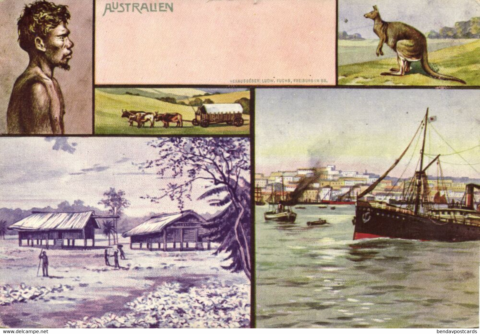 australia, Aboriginal, Native Houses, Harbour, Kangaroo (1900s) Postcard