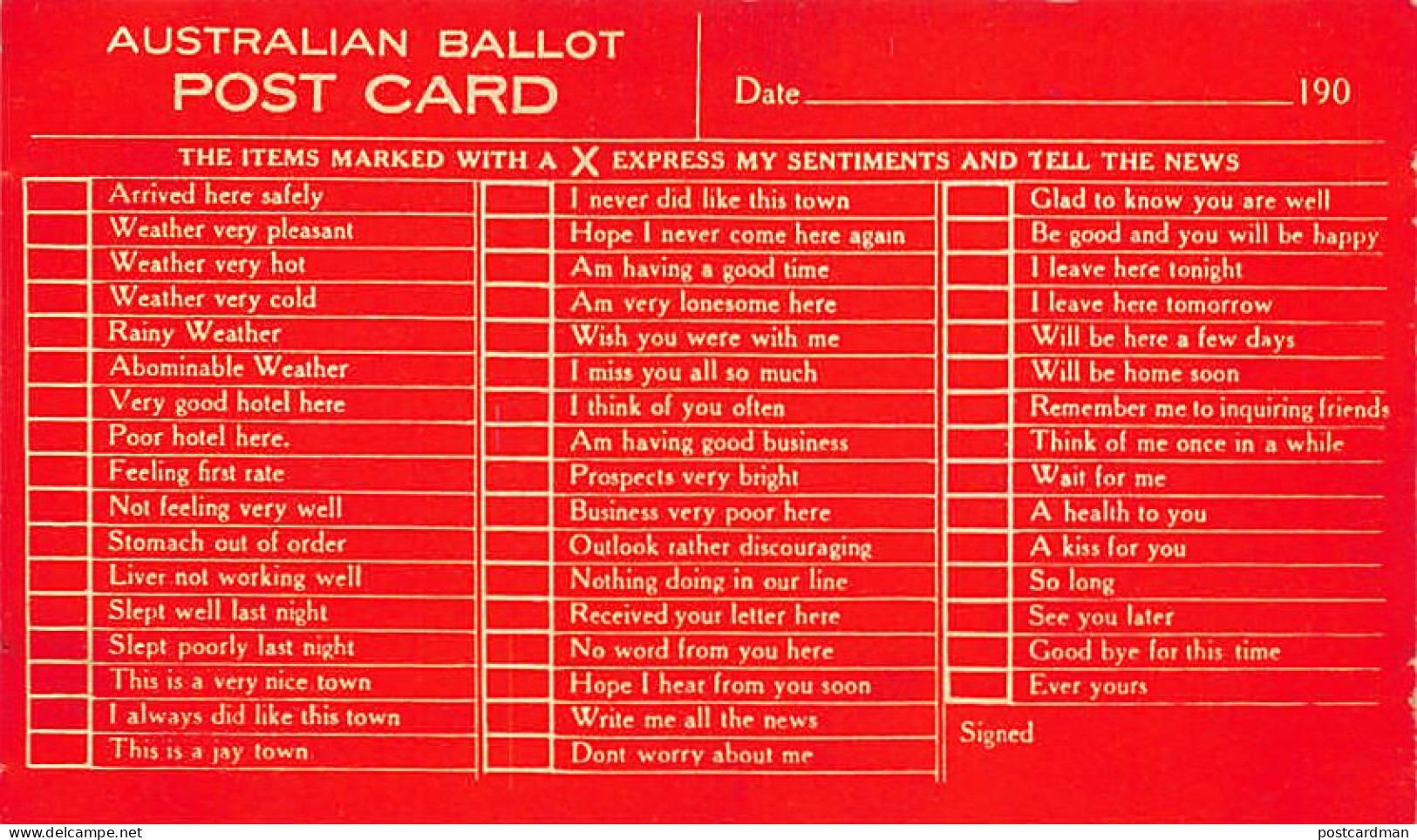 Australia - Australian Ballot Post Card- Publ. Hammond Publ. Co.