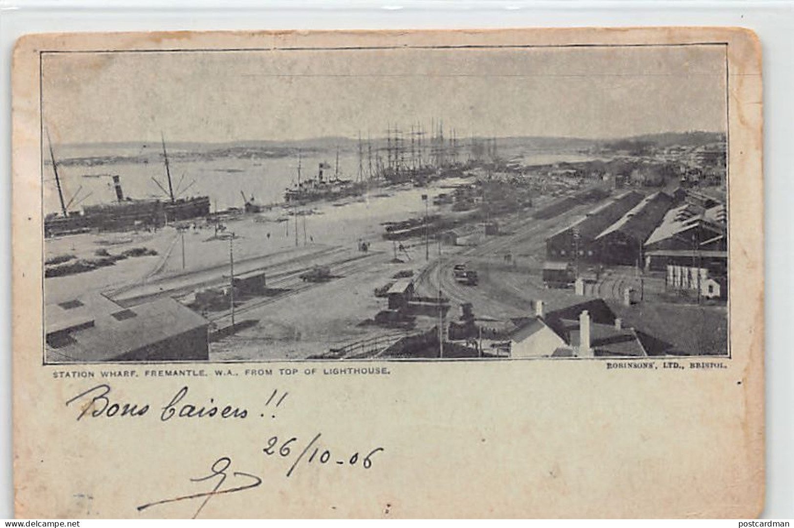 Australia - FREMANTLE (WA) Station wharf from top of lighthouse - THE POSTCARD SUFFERED SOME WATER DAMAGES See scans for