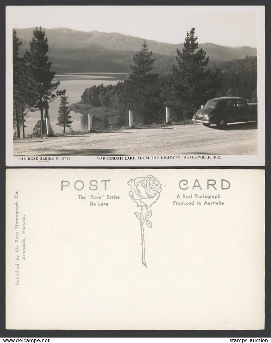 Australia Old Postcard Maroondah Lake from Highway Healesville Victoria Vic. Car