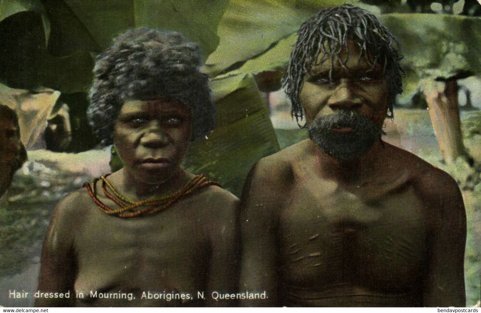 australia, QUEENSLAND, Aboriginal Couple Hair dressed in Mourning 1910s Postcard
