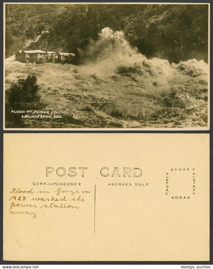 Australia Tasmania 1928 Old R.P. Postcard Flood at Power Station Launceston Tas.