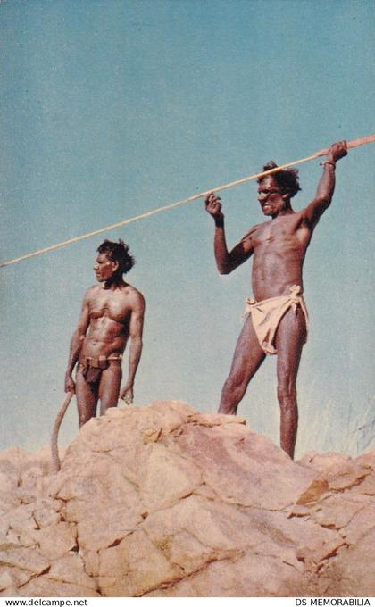 Aborigines hunting with Spear and Boomerang
