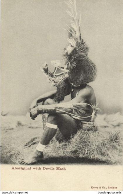 australia, Native Aboriginal Man with Devils Mask (1900s) Kerry & Co. Postcard