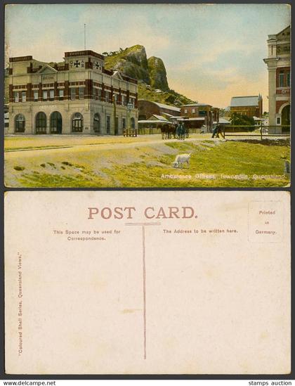 Australia Old Colour Postcard Ambulance Offices Townsville Queensland Goat Horse