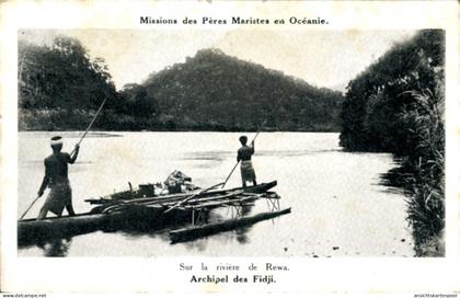 CPA Fidschi, Sur la riviere de Rewa, Boot