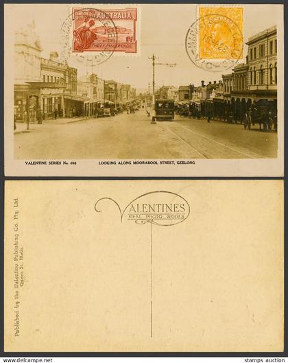 Australia 1925 Old Real Photo Postcard GEELONG along Moorabool Street Scene TRAM