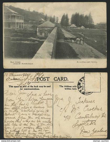 NORFOLK ISLAND, MAIN STREET Street Scene Horse Darwn Cart Old Postcard Australia