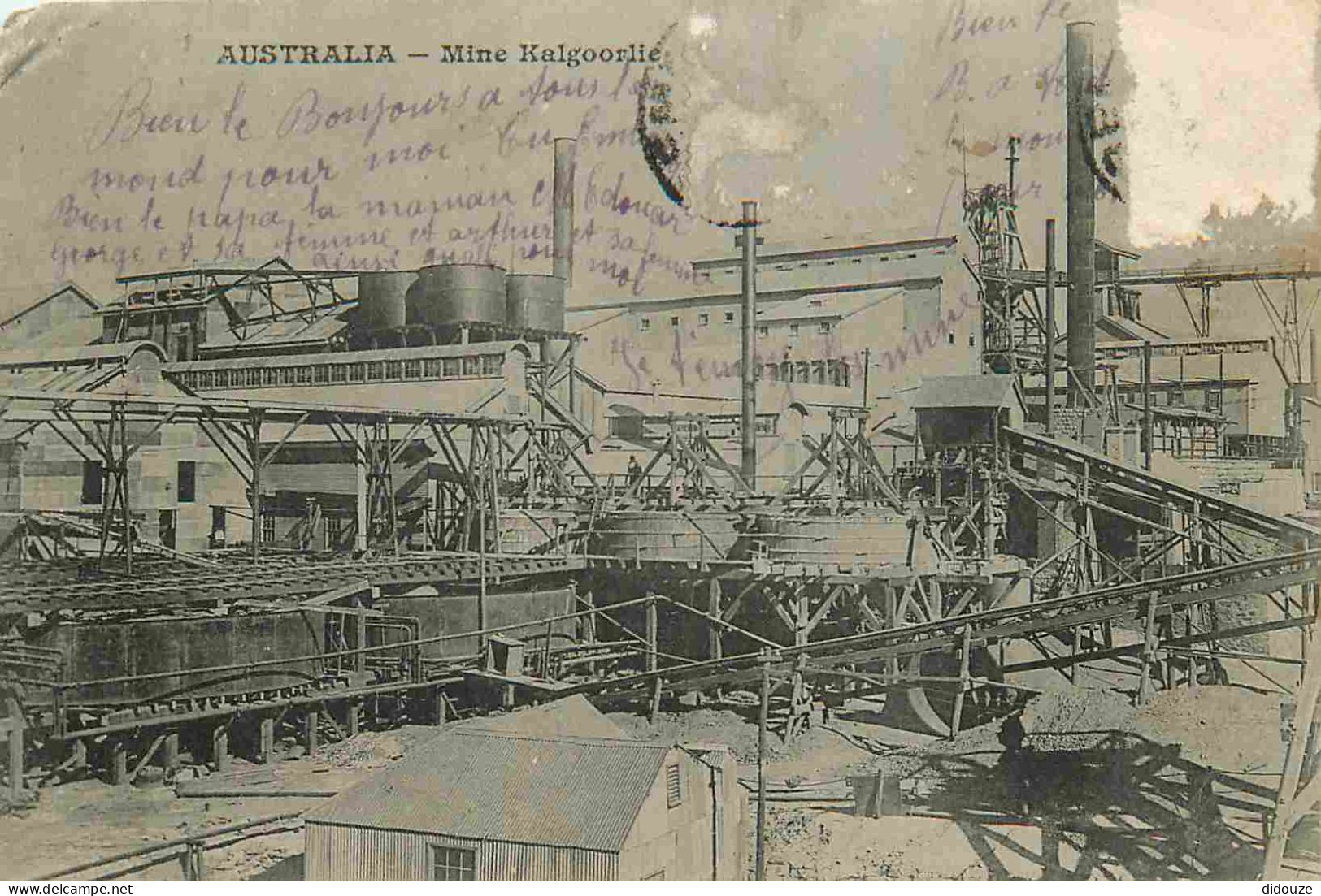 Australie - Mine Kalgoorlie - CPA - Oblitération de 1907 - Etat timbre décollé et froissures - Voir Scans Recto-Verso