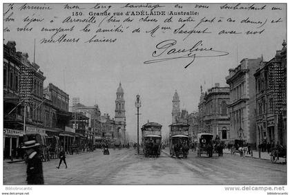AUSTRALIE -  VUE ANIMEE DE LA GRANDE RUE  D'ADELAÏDE < TRAMWAYS ATTELES PAR DES CHEVAUX