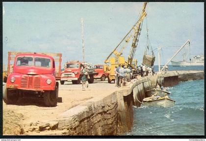 Australia, Norfolk Island, Kingston Jetty 1960's colour Postcard unused, Trucks, Crane etc