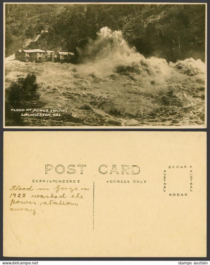 Australia Tasmania 1928 Old R.P. Postcard Flood at Power Station Launceston Tas.