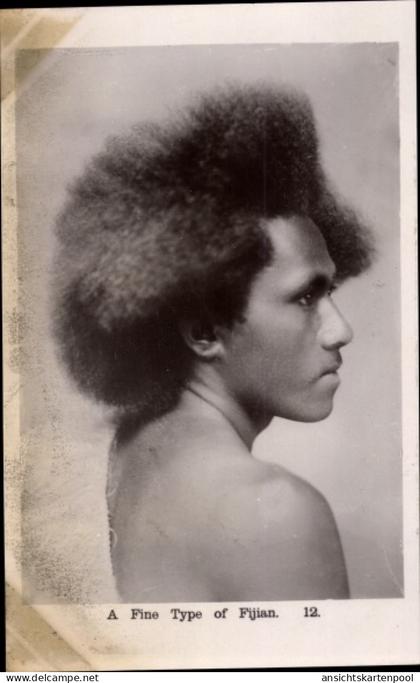 CPA Fidschi, A fine type of Fijian, Männerportrait