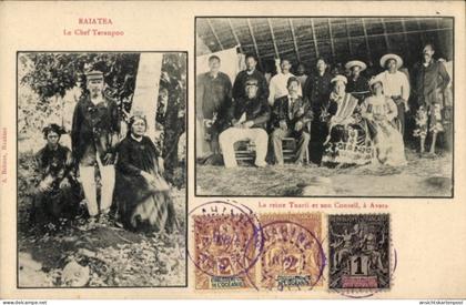 CPA Raiatea Französisch Polynesien, La reine Tuarii et son Conseil