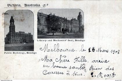 VICTORIA / BENDIGO / PUBLIC BUILDINGS / LIBRARY AND MECHANIC'S INST / RARE PRECURSEUR
