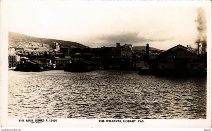 PC AUSTRALIA THE WHARVES, HOBART, TAS. REAL PHOTO POSTCARD (a78435)