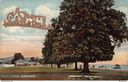 B326 Australia Beach Cairns Queensland Christmas Greetings vintage postcard