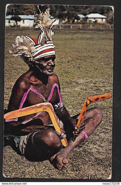 Australian Aboriginal with Boomerangs postcard used 1964