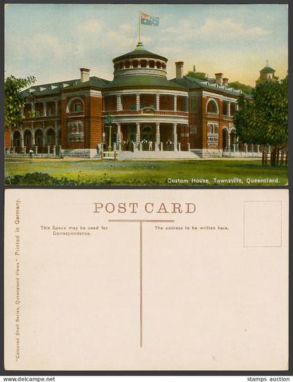 Australia Old Colour Postcard Custom House Townsville Queensland Australian Flag