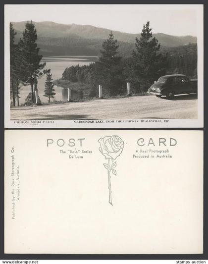 Australia Old Postcard Maroondah Lake from Highway Healesville Victoria Vic. Car