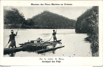 CPA Fidschi, Sur la riviere de Rewa, Boot