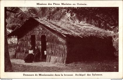 CPA Salomoninseln Ozeanien, Demeure de Missionaire dans la brousse