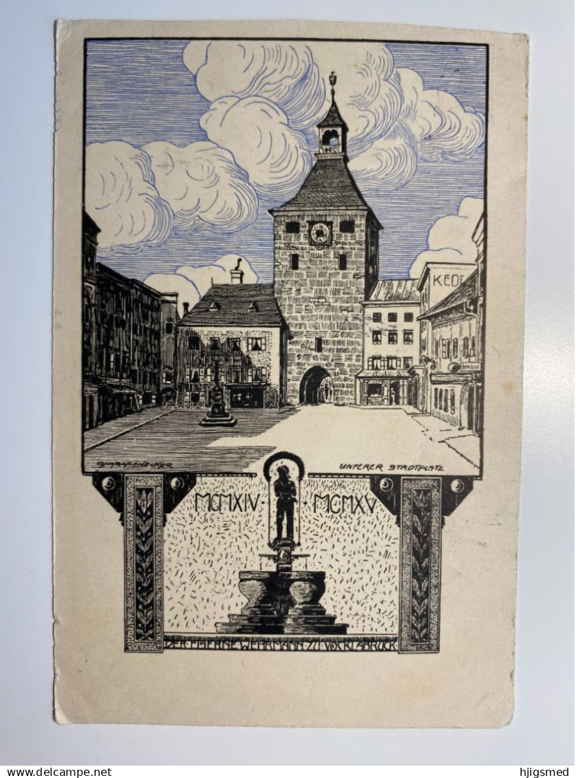 Austria Österreich Vöcklabruck Voecklabruck Der Eiserne Wehrmann Stadt Turm graphic Art Deco 17694 post card POSTCARD