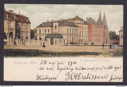 Vintage postcard, Austria Vienna, Jaquingasse with monastery
