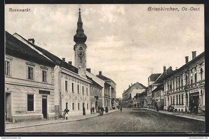 AK Grieskirchen, Rossmarkt mit Kirche, Strassenpartie