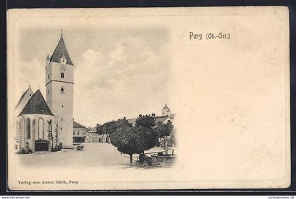 AK Perg, Kirche mit Strassenpartie