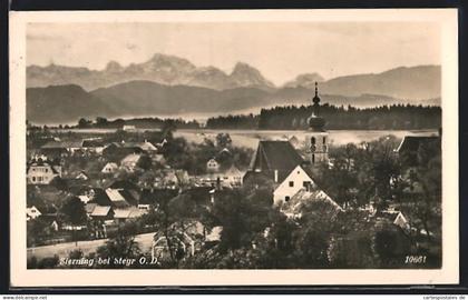 AK Sierning bei Steyr, Ortsansicht mit Kirche, im Hintergrund die Alpen