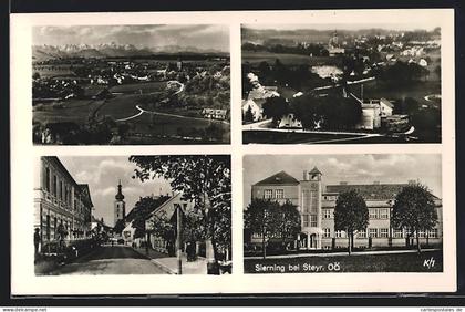 AK Sierning bei Steyr, Strassenpartie, Gesamtansicht, Turmgebäude mit Uhr