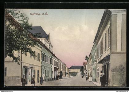 AK Sierning /O.-Ö., Strassenpartie mit Ladengeschäften