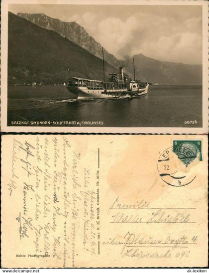 Ansichtskarte Gmunden (Salzkammergut) Dampfer Gmunden-Schiffahrt 1938