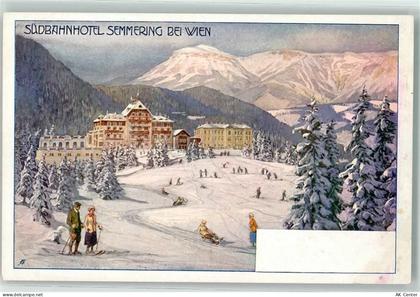 2673 Semmering-Kurort Künstlerkarte Südbahnhotel Semmering Schlitten Ski... - 13199416