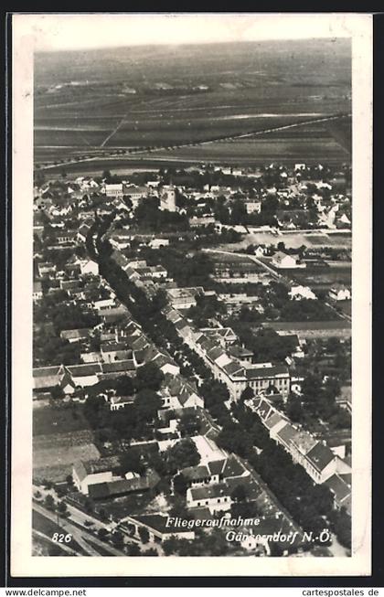 AK Gänserndorf, Fliegeraufnahme vom Ort
