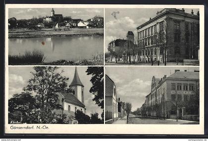 AK Gänserndorf, Kirche, Gesamtansicht, Strassenpartie