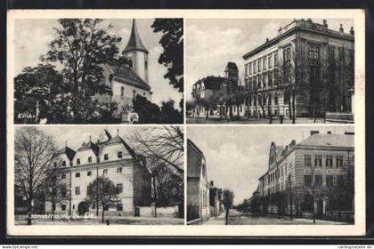 AK Gänserndorf, Kirche, Strassenpartie in der Stadt
