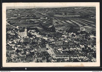 AK Poysdorf /N.-Ö., Teilansicht mit Kirche, Fliegeraufnahme