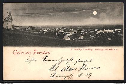 AK Poysdorf, Ortsansicht im Mondschein