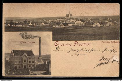 AK Poysdorf, Teilansicht mit Kirche, Mühle Langer