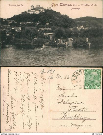 Ansichtskarte Gars am Kamp Thunau Gänsehäuft Badestelle 1911