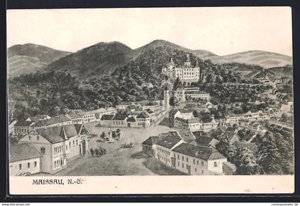 Künstler-AK Maissau /N.-Ö., Ortsansicht gegen die Berge