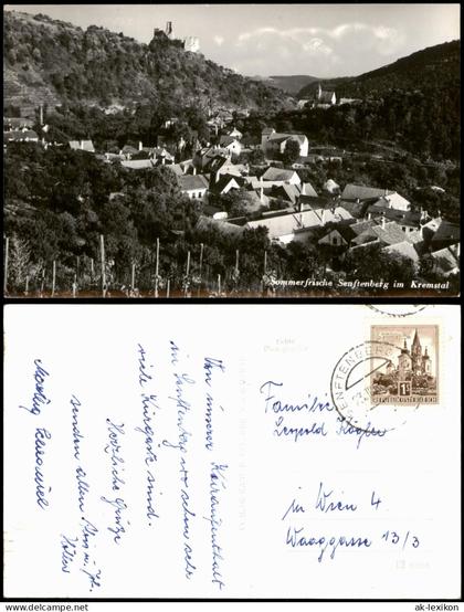 Senftenberg Ortsansicht mit Burgruine, Senftenberg im Kremstal 1951
