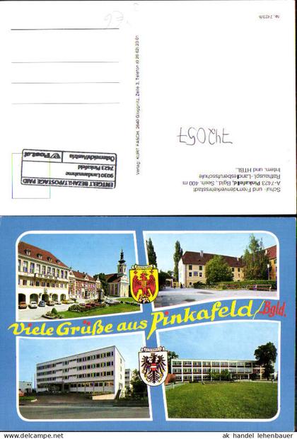 742057 Mehrbild AK Pinkafeld Rathausplatz Landesberufsschule Intern. u. HTBL Stempel Entgelt bezahlt