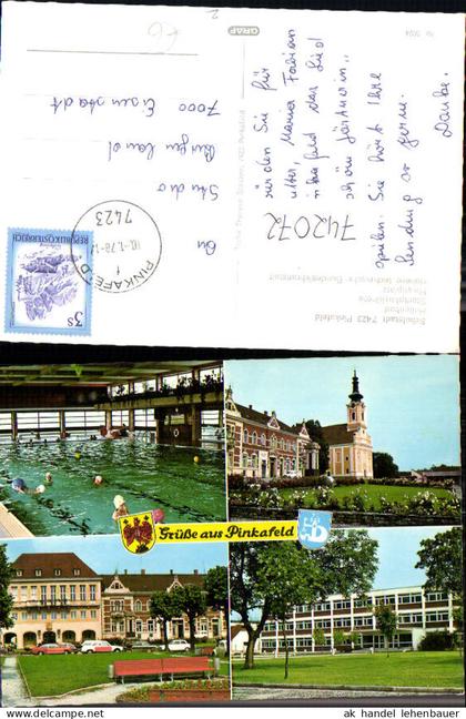 742072 Mehrbild AK Pinkafeld Hallenbad Stadtpfarrkirche Hauptplatz