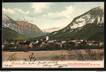 AK Ferlach, Ortspanorama vor Bergkulisse