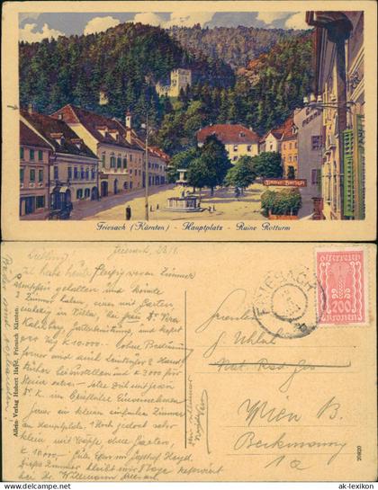 Ansichtskarte Friesach Hauptplatz - Künstlerkarte 1924  Inflafrankatur